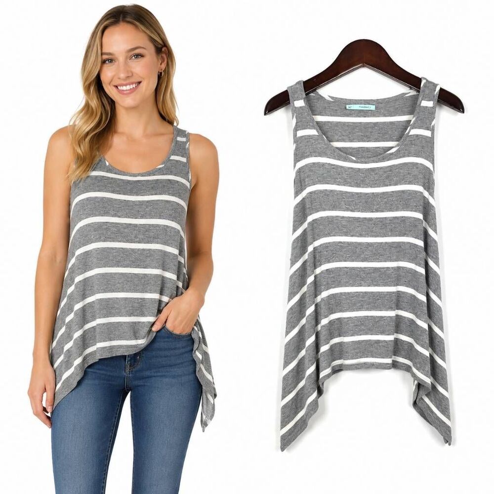 Maurices Gray Stripe Sharkbite Tank Top M